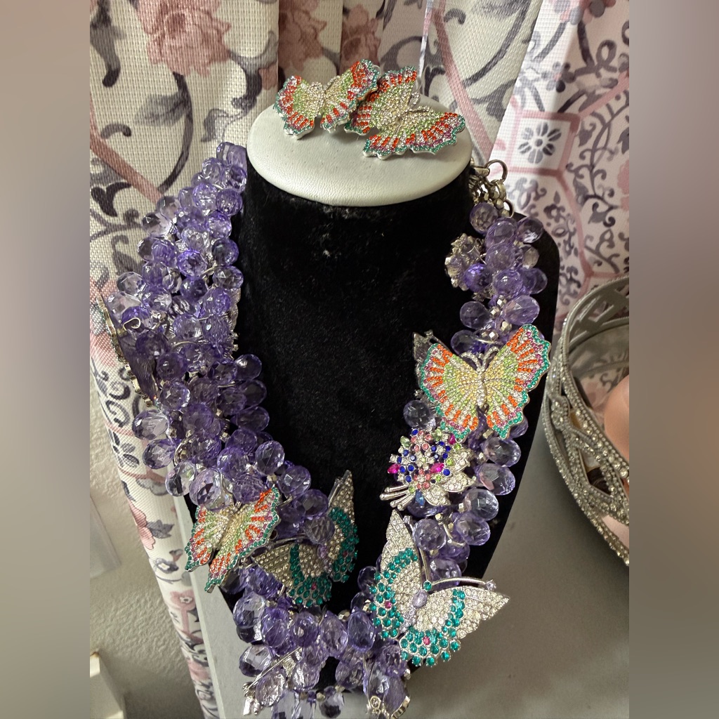 Sassy Jones Lavender Crystal Butterfly Statement Necklace Set